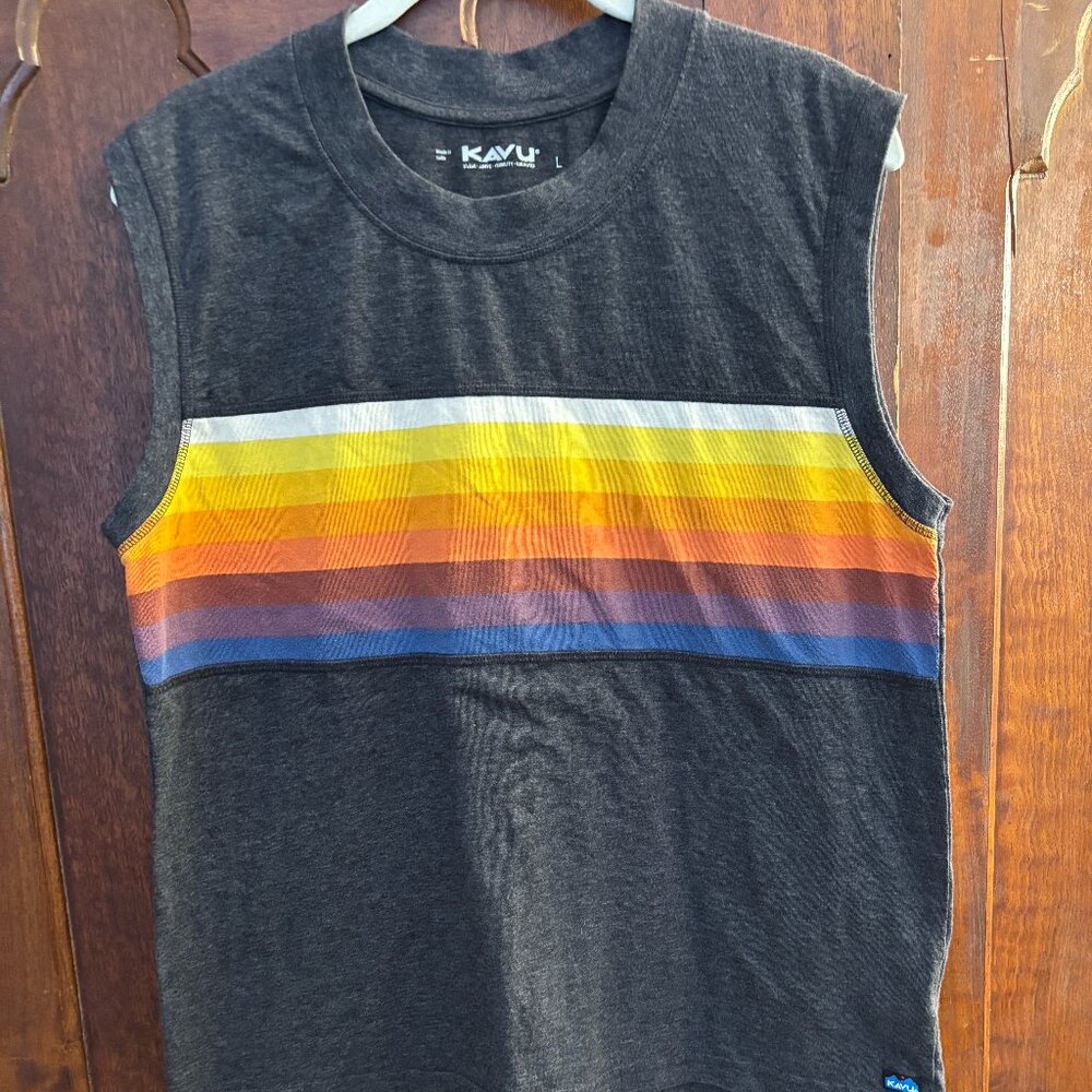 Kavu Charcoal Tank with White, Yellow, Orange, Red and Blue Stripes
